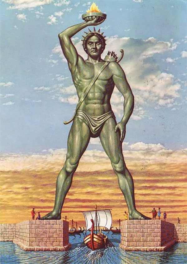 Tượng thần Mặt Trời ở Rhodes trong lá bài The Hanged Man Tyldwick Tarot - Người Treo Ngược trong Tyldwick Tarot