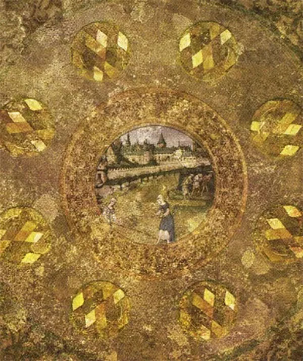 Bức tranh trông thấy qua lỗ nhìn trộm trong lá bài Eight Of Coins Tyldwick Tarot - Tám Xu trong Tyldwick Tarot