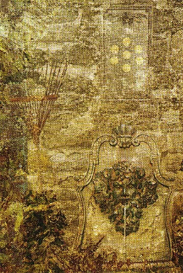 Vòi nước bằng đầu của thần Bacchus trong lá bài Seven Of Coins Tyldwick Tarot - Bảy Xu trong Tyldwick Tarot