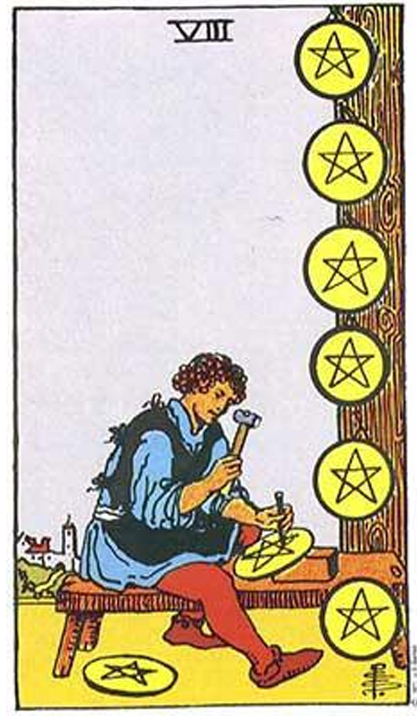 Ý nghĩa Eight Of Pentacles Rider Waite Smith Tarot - Tám Xu trong Rider Waite Smith Tarot