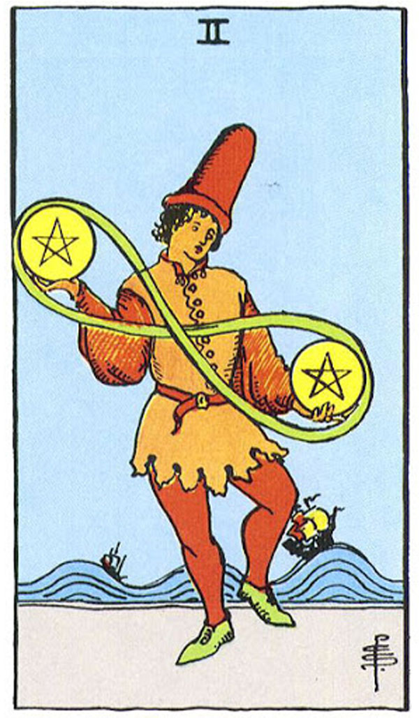 Ý nghĩa Two Of Pentacles Rider Waite Smith Tarot - Hai Xu trong Rider Waite Smith Tarot
