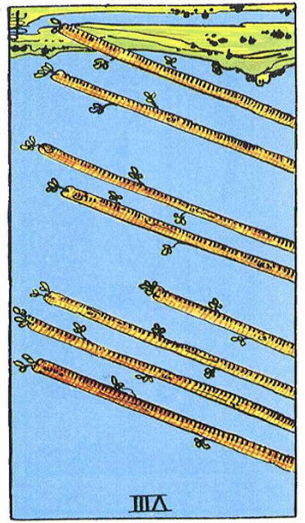 Ý nghĩa Eight of Wands Rider Waite Smith Tarot - Tám Gậy trong Rider Waite Smith Tarot theo chiều ngược