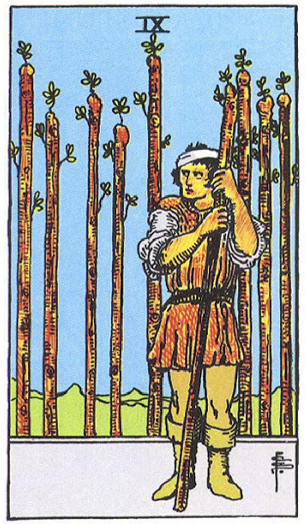 Ý nghĩa Nine of Wands Rider Waite Smith Tarot - Chín Gậy trong Rider Waite Smith Tarot theo chiều xuôi